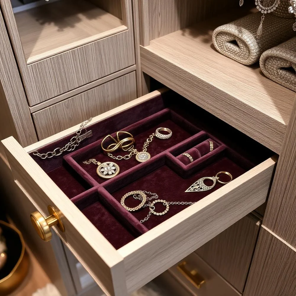 Gaveta de closet planejado com divisória aveludada