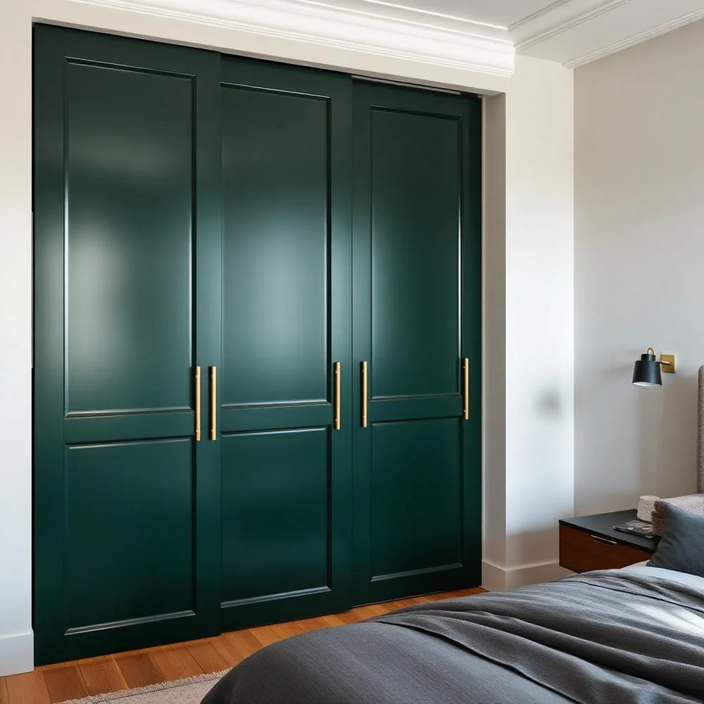 Closet planejado com portas de correr em laca verde