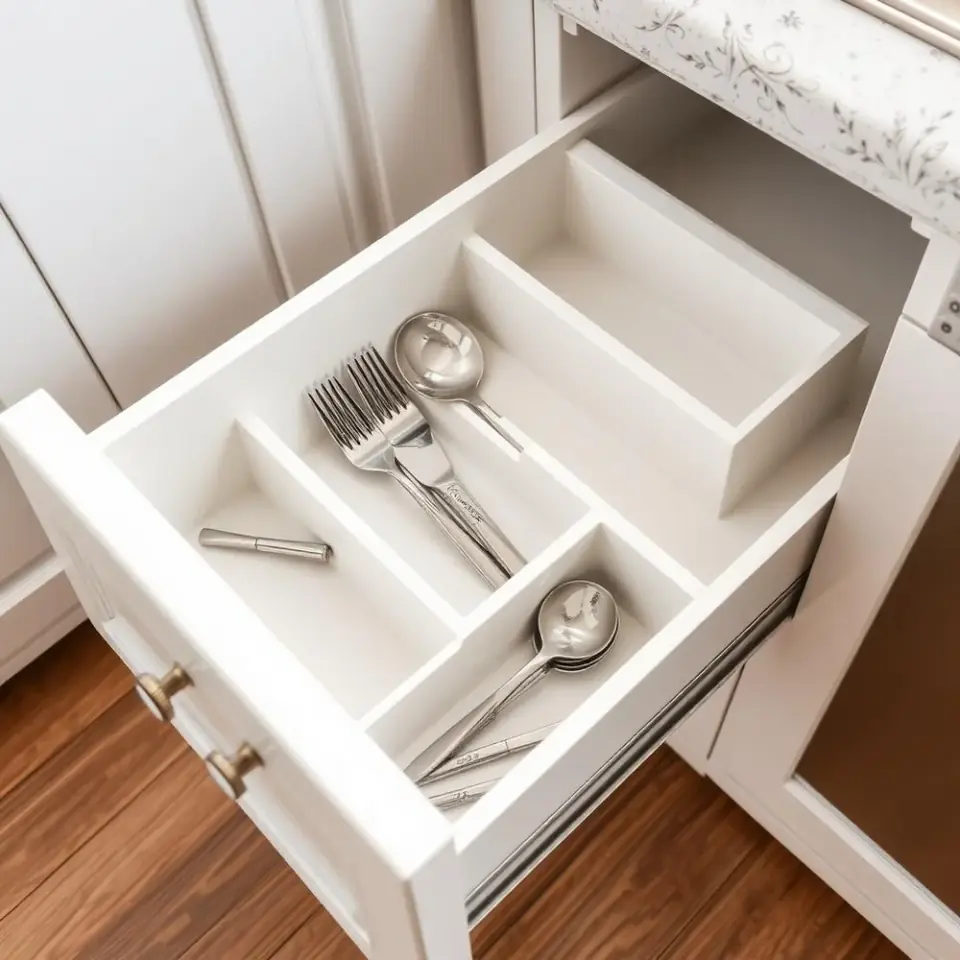 Gaveta de cozinha planejada com divisórias para talheres